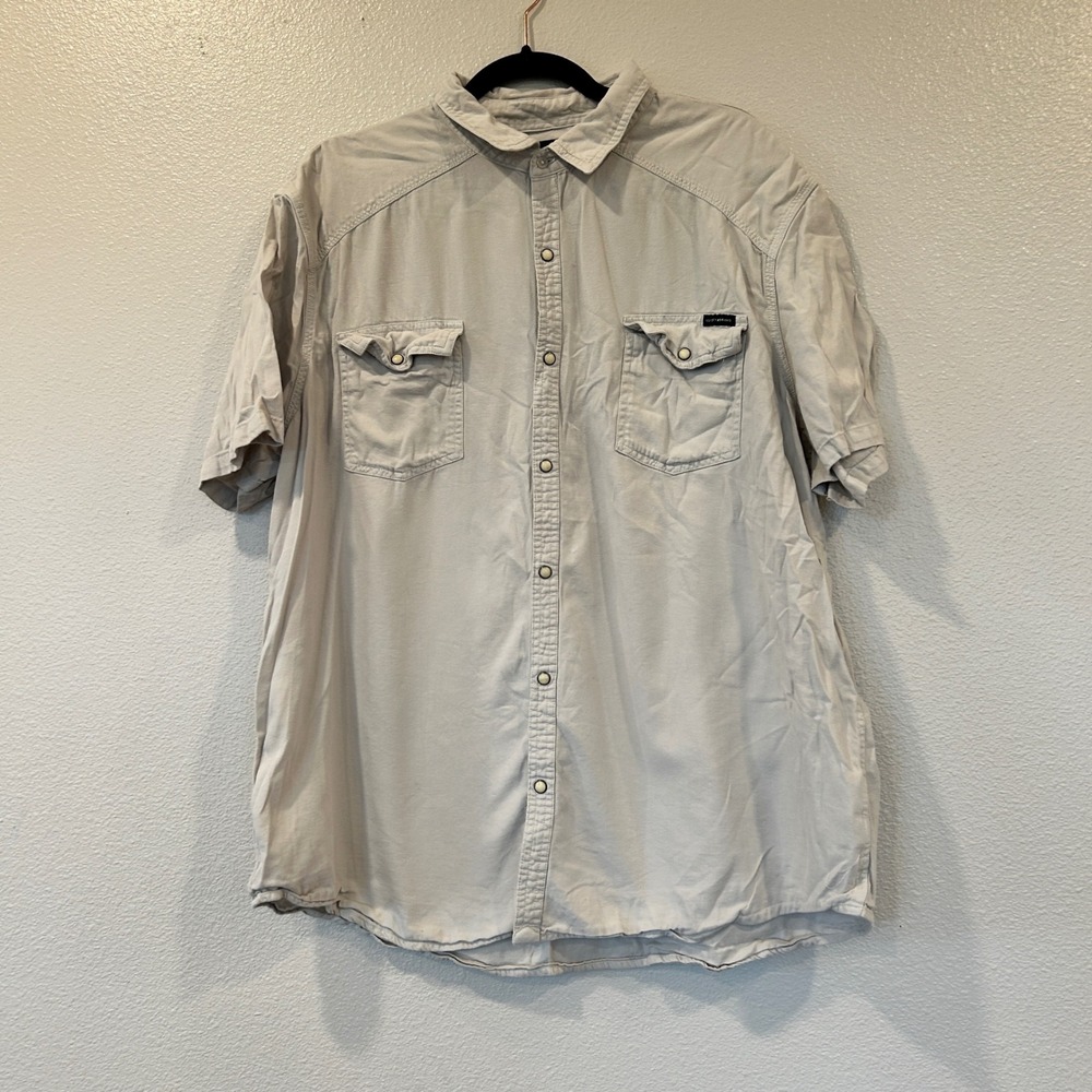 Lucky Brand Tan Beige Short Sleeve Western Pearl Snap Shirt Men's XXL Size